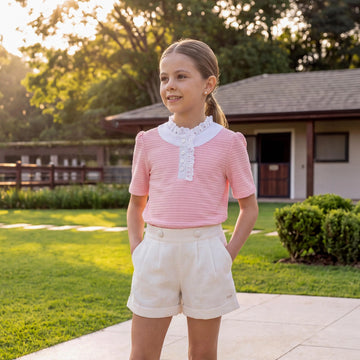 Blusa Infantil Malha Texturizada com Renda – Rosa  TD188
