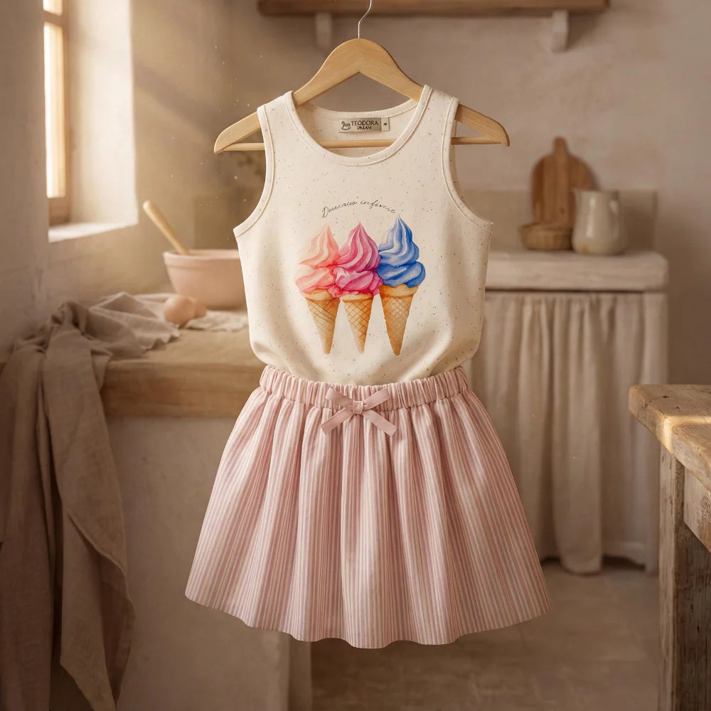 Conjunto  infantil Aquarela saia plissada - TD143