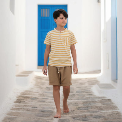 Conjunto Masculino Saruel malha Premium Listrado e Caqui - TD95