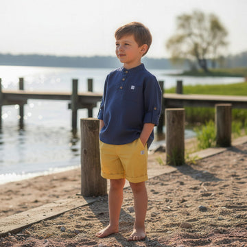 Camisa Masculina Azul Manga Longa Textura Linho - TD93