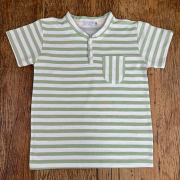 Camiseta Infantil Masculina Listrada Verde Bolso - TD173