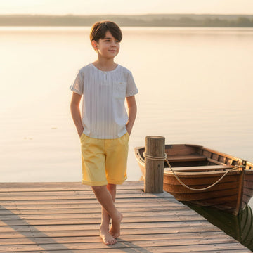 Bermuda Masculina Sarja com Elastano Amarela - TD101