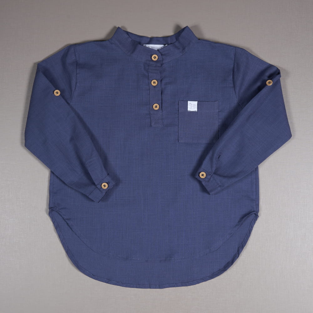 Camisa Masculina Azul Manga Longa Textura Linho - TD93