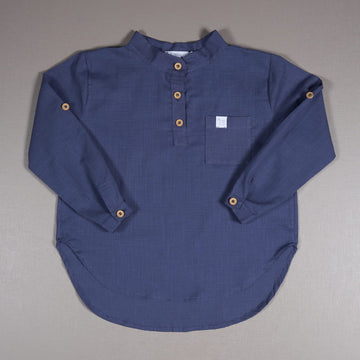 Camisa Masculina Azul Manga Longa Textura Linho - TD93