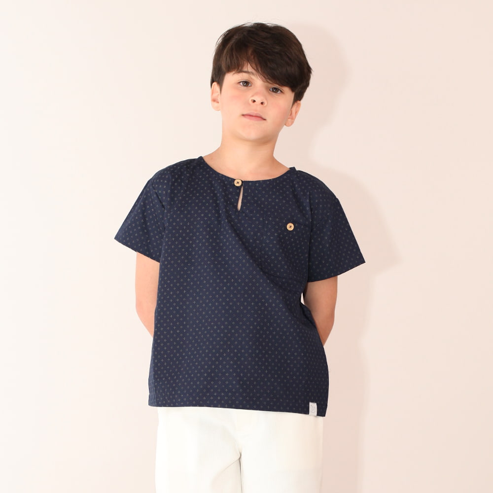 Camisa Masculina Tricoline Marinho Manga Curta - TD91