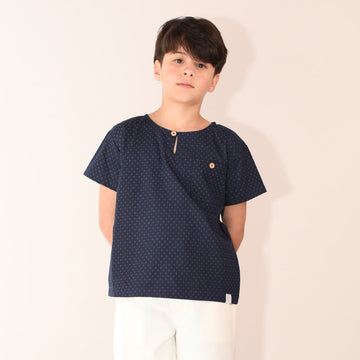 Camisa Masculina Tricoline Marinho Manga Curta - TD91