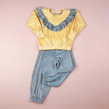 Conjunto Infantil Plush Menina Amarelo Babado Azul - TD170