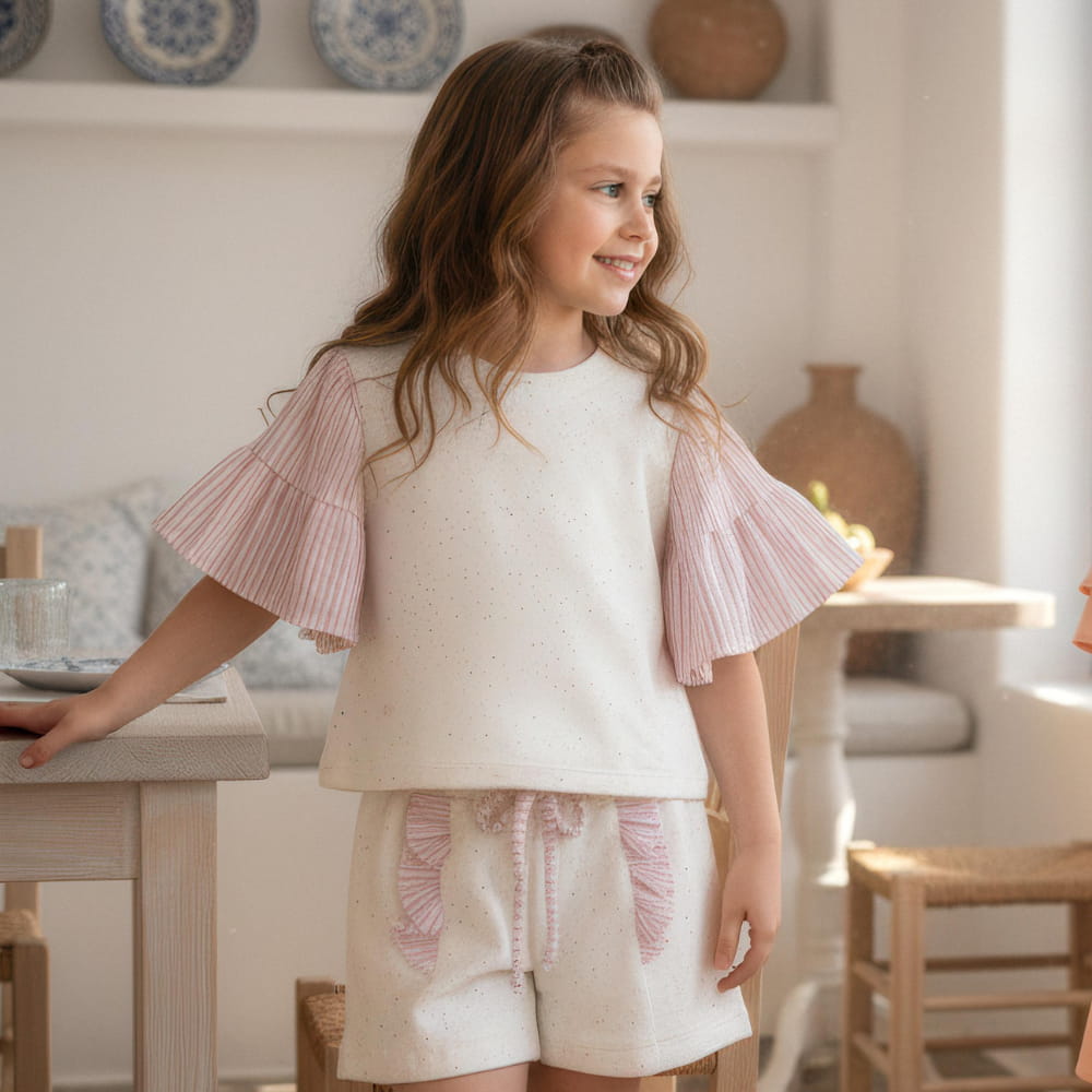 Conjunto Infantil com Mangas e Detalhes em Tule de Malha - TD49