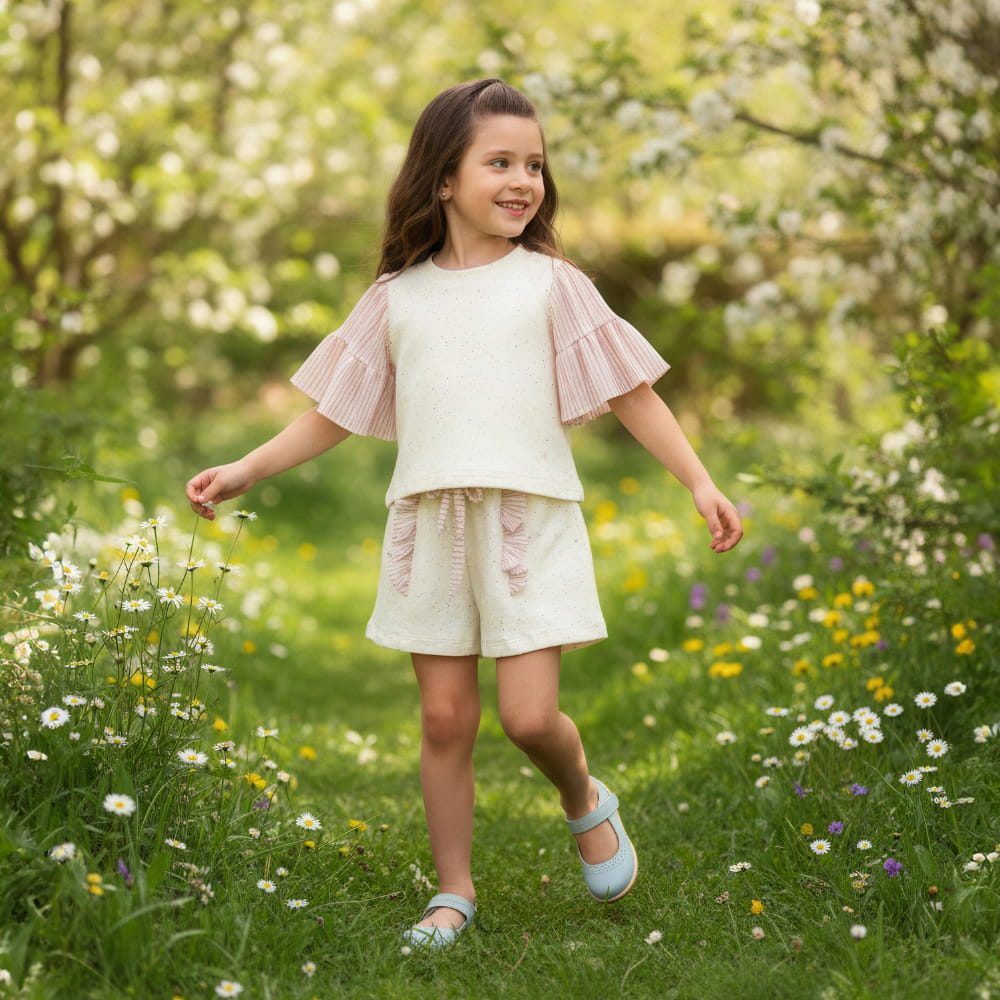 Conjunto Infantil com Mangas e Detalhes em Tule de Malha - TD49