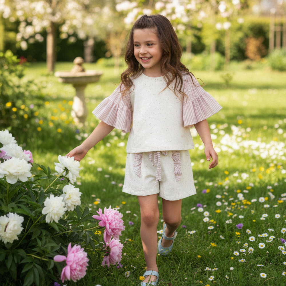 Conjunto Infantil com Mangas e Detalhes em Tule de Malha - TD49