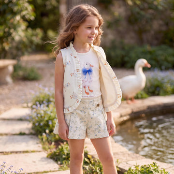 Conjunto Pato  Bermuda Sarja Floral e Regata Canelada off- TD191
