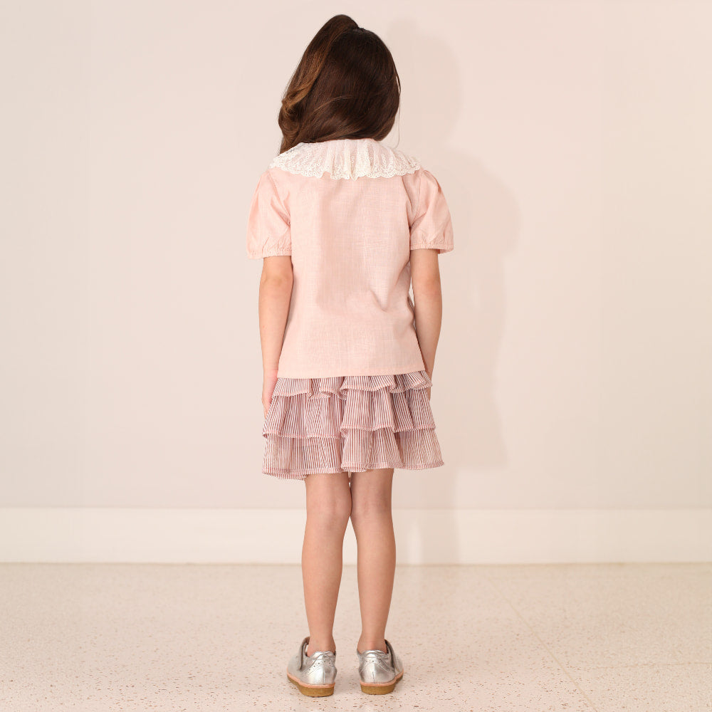 Blusa Infantil em Algodão Texturizado com Gola em Tule Bordado - TD54