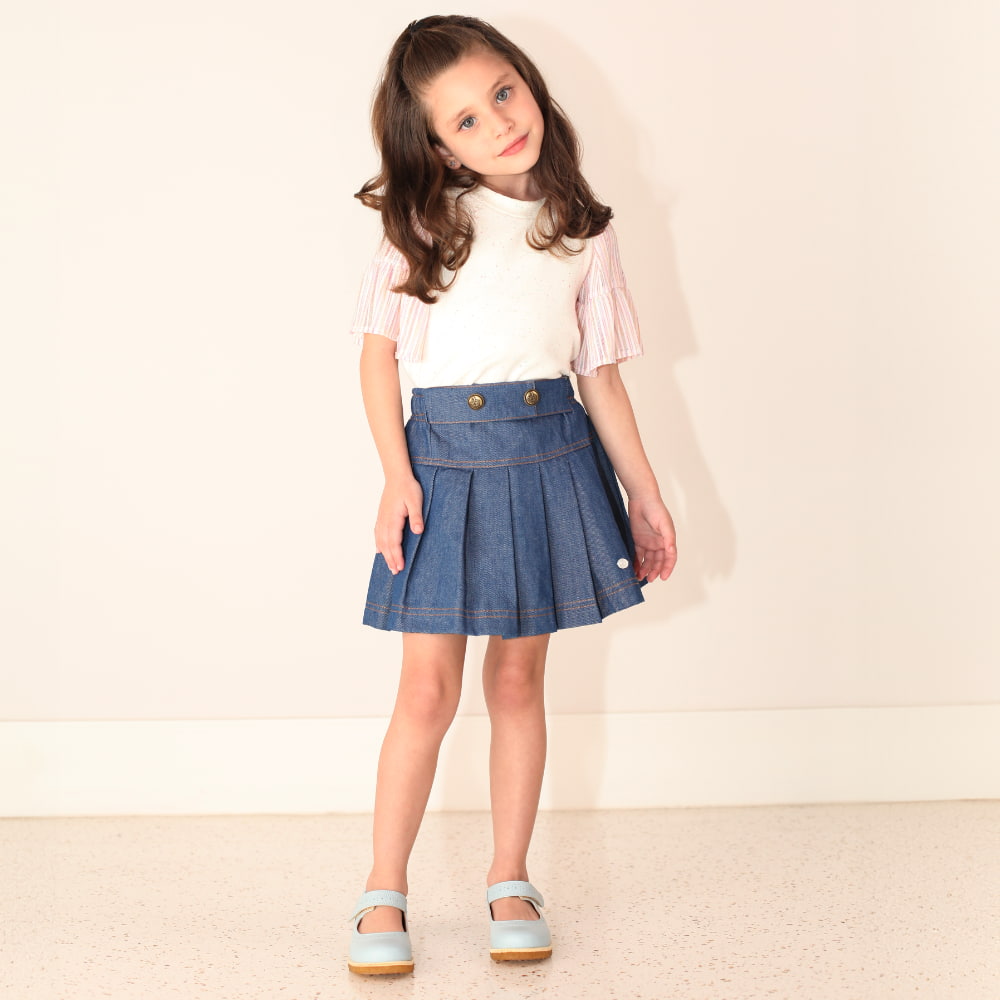 Saia Infantil Pregueada em Jeans - TD38