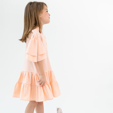 Vestido Infantil Leve Linho com Babados Coral - TD27