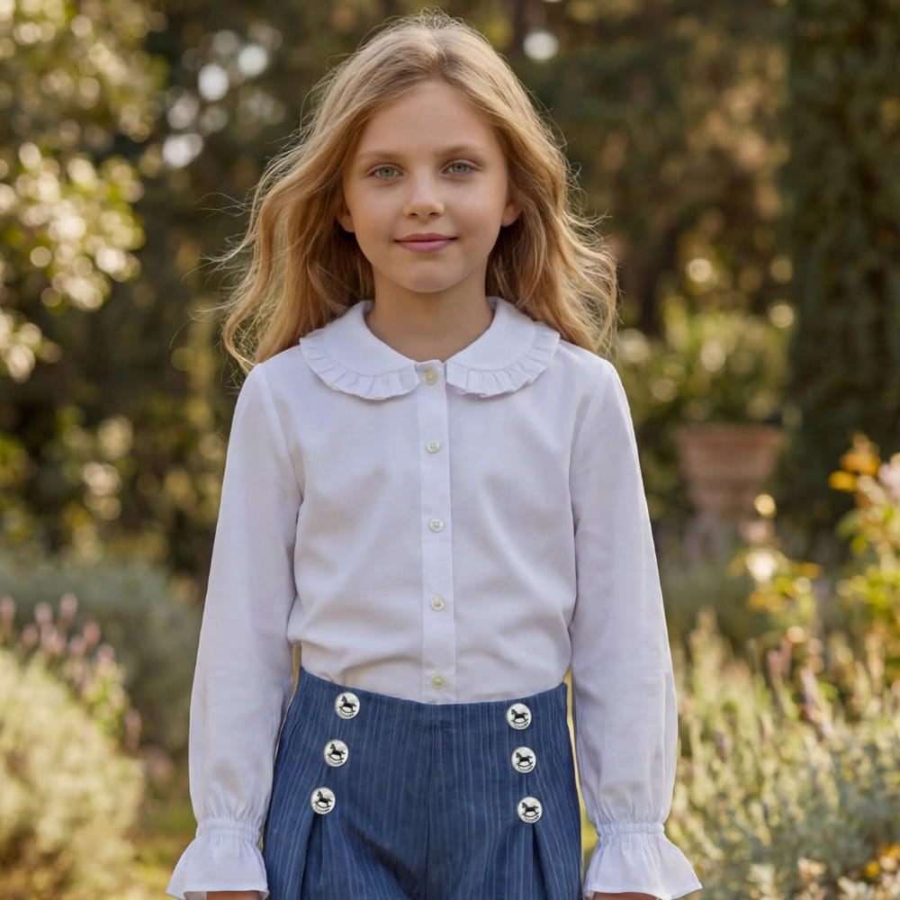 Camisa Gola Peter Pan Preguinhas Branca - TD159