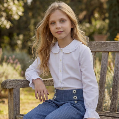 Camisa Gola Peter Pan Preguinhas Branca - TD159