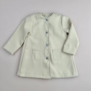 Sobretudo Infantil Off-White em Lã Forrado com Botões Madrepérola - TD164