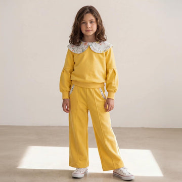 Conjunto Agasalho Moletom Flanelado Amarelo Gola Floral - TD165