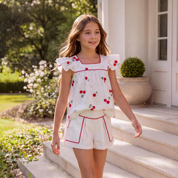 Conjunto Bata e Bermuda Romântica – Off – Cerejas & Debrum Vermelho- TD187