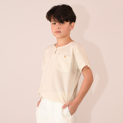 Camisa Masculina OFF Manga Curta Textura Linho - TD90