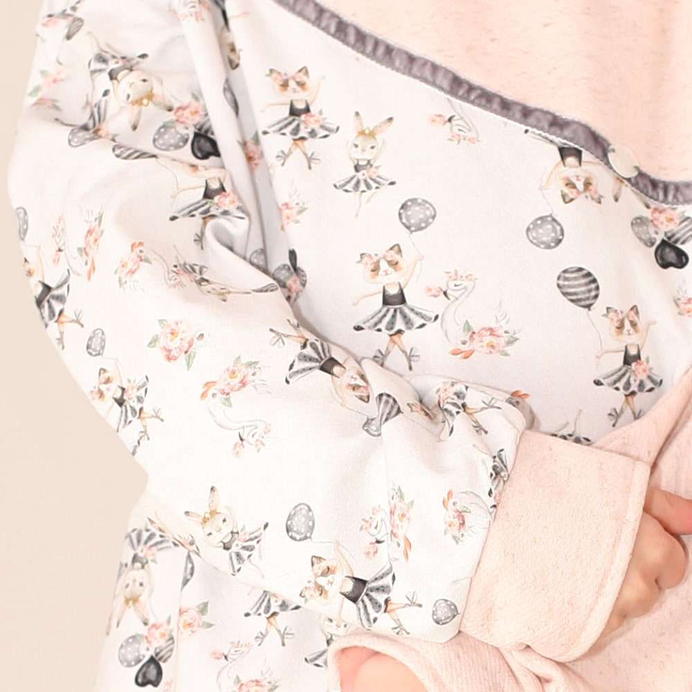 Conjunto Agasalho em Moletinho Rosa Mescla Estampa Coelha - TD84