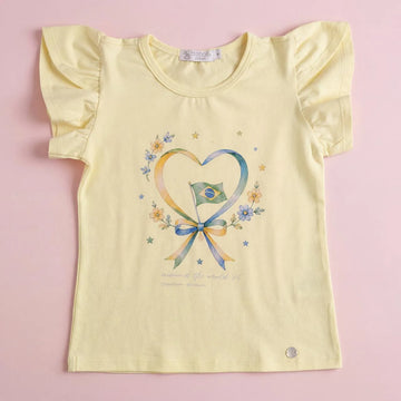 Blusa malha com Babados Amarela Estampa Brasil - TD168