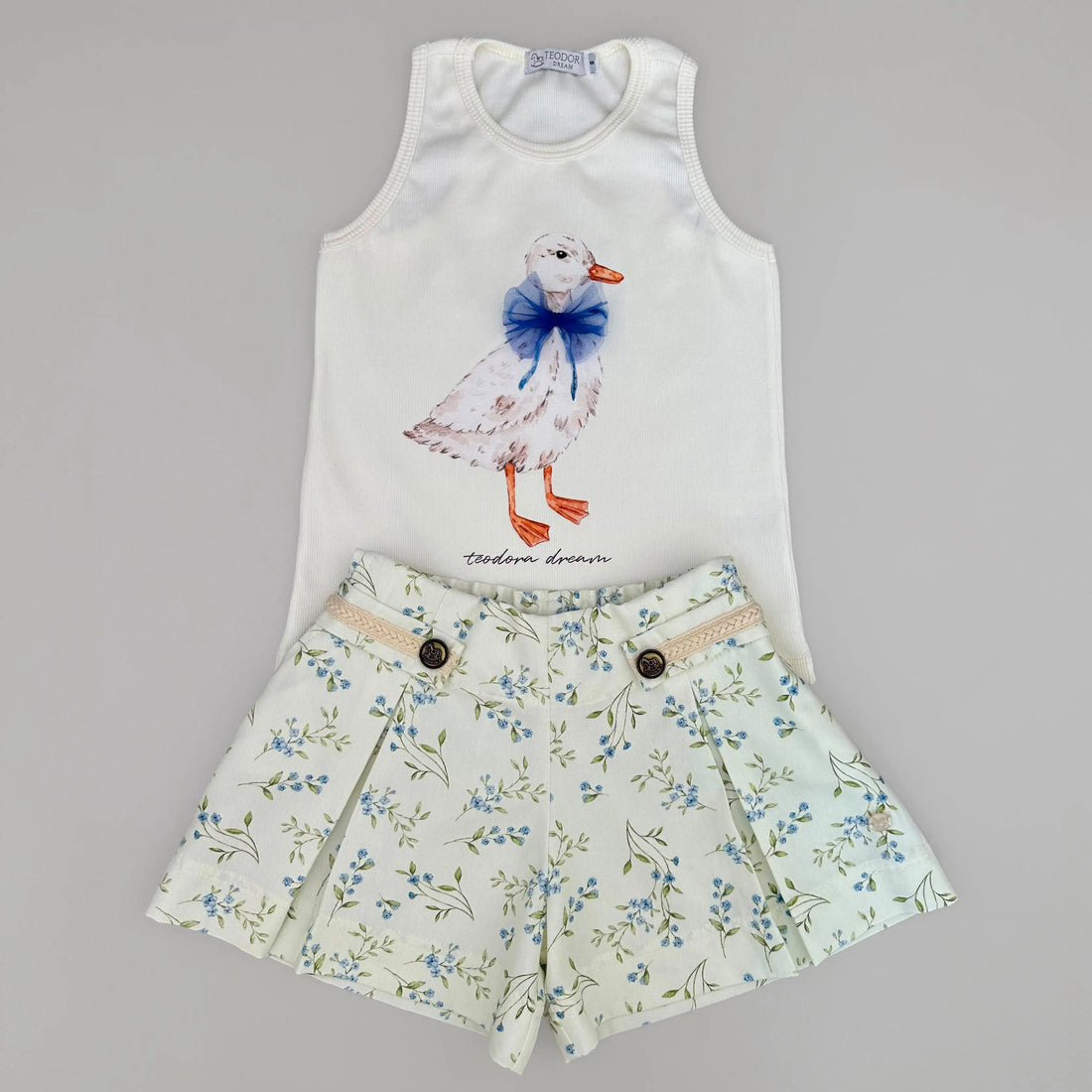 Conjunto Pato  Bermuda Sarja Floral e Regata Canelada off- TD191