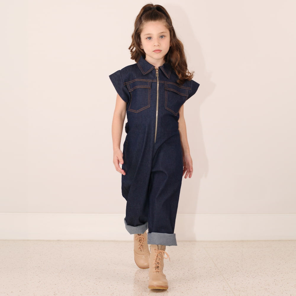 Macacão Jeans Infantil com Cinto - TD42