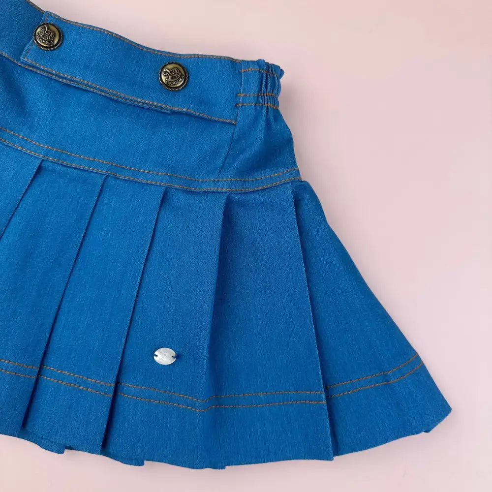 Saia Infantil Jeans Plissada Elegante Azul Jeans - TD179