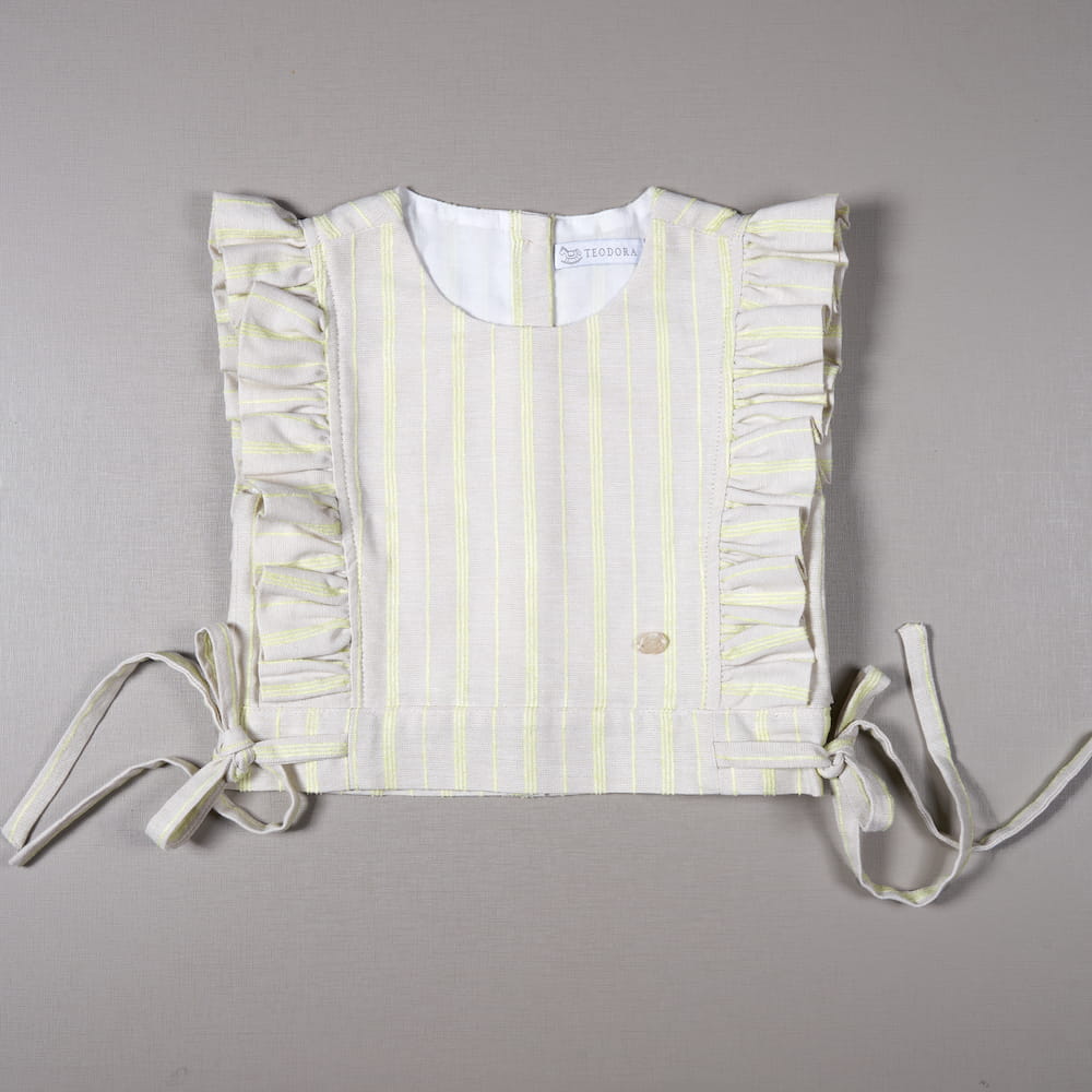 Blusa Infantil De Linho Com Babados E Laços - TD62