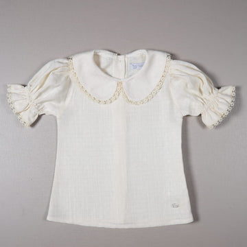 Blusa Infantil Off-White Com Gola Peter Pan e Mangas Bufantes - TD55