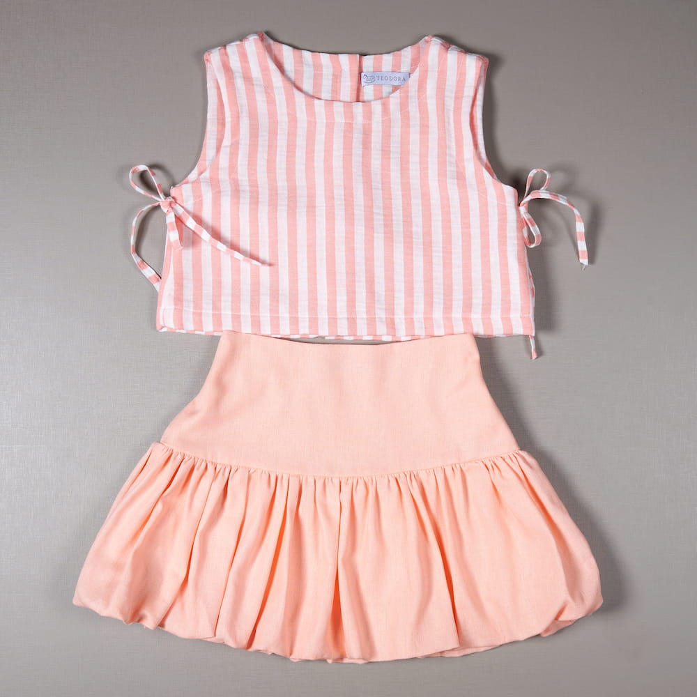 Conjunto Infantil com Saia Balonê e Blusa Listrada - TD50