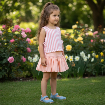 Conjunto Infantil com Saia Balonê e Blusa Listrada - TD50