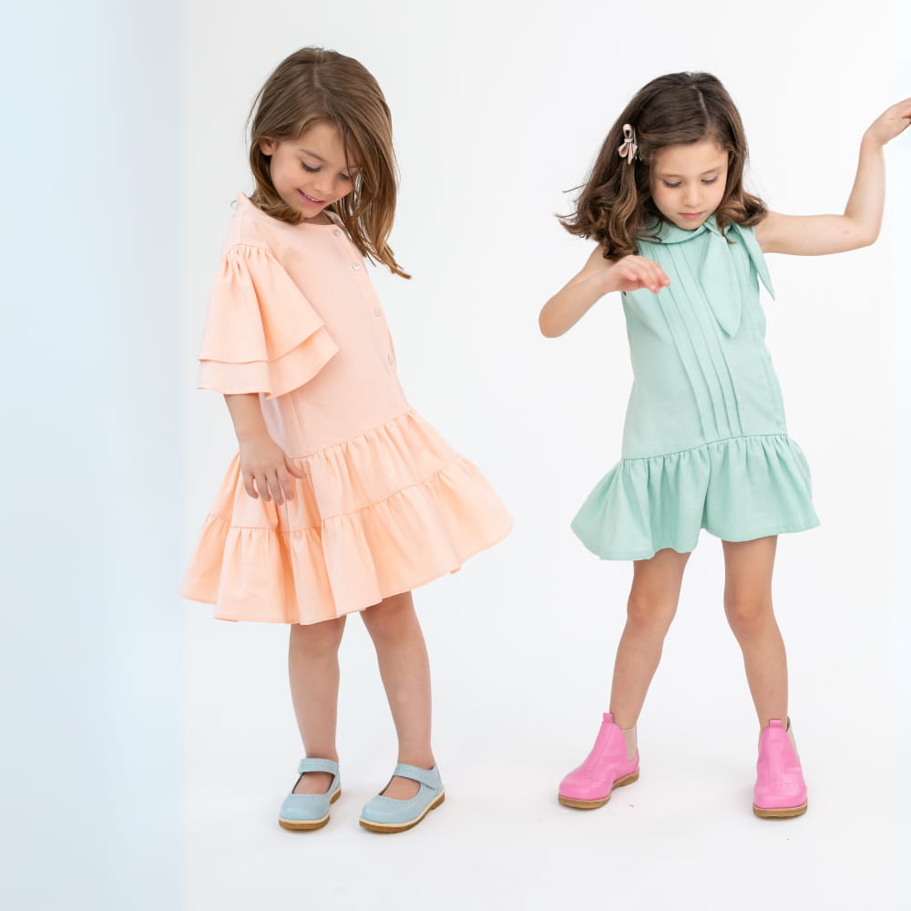Vestido Infantil Leve Linho com Babados Coral - TD27