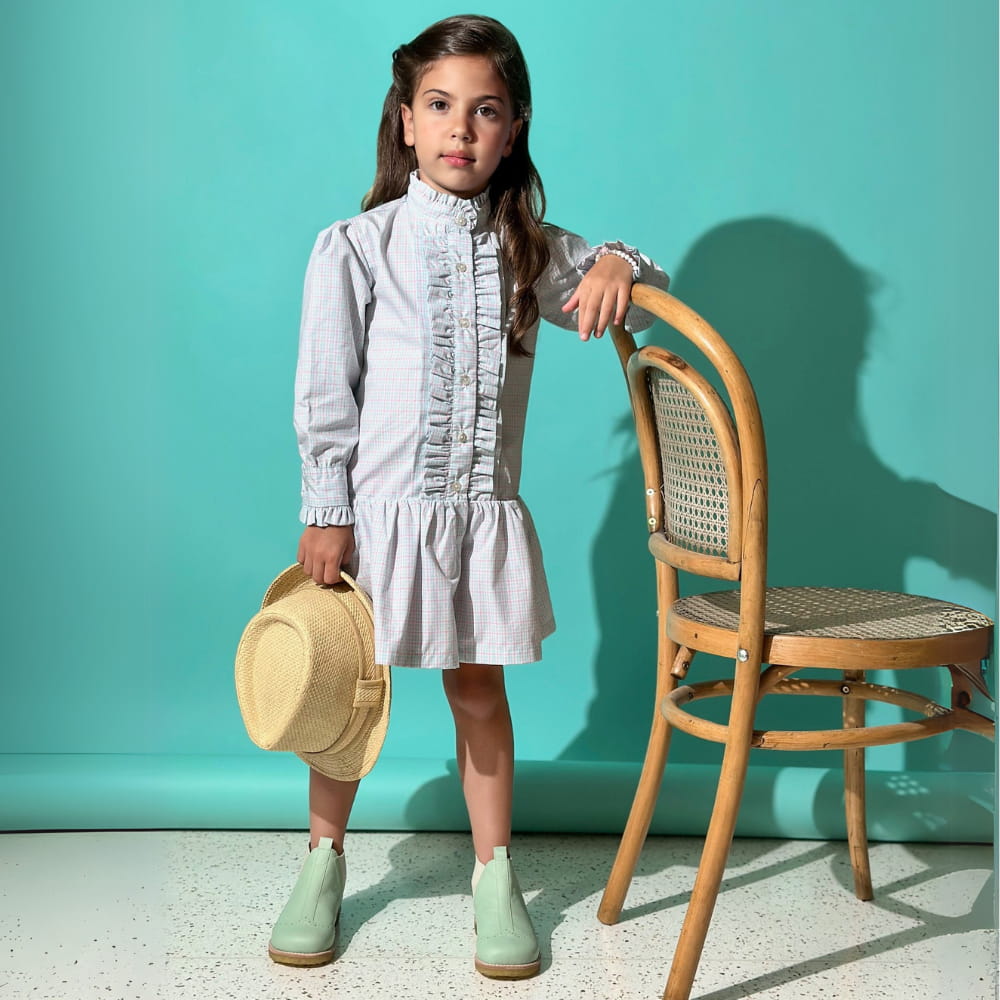 Vestido Infantil Xadrez Manga Longa - TD25