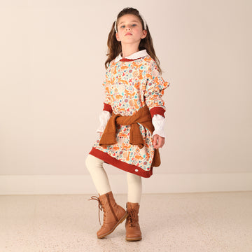 Vestido Moletom Infantil Estampado Raposa com Bolsos- TD28