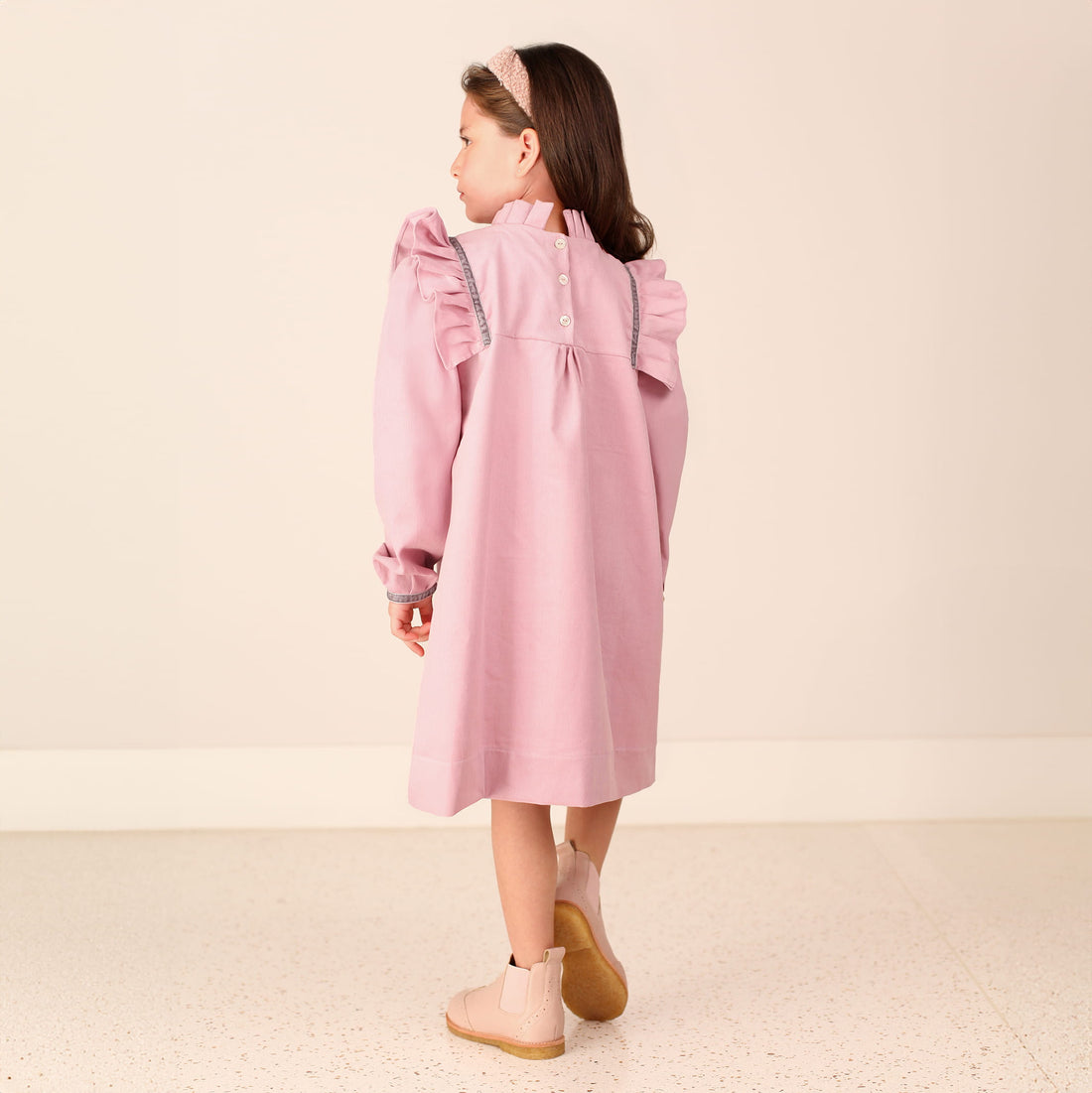 Vestido Infantil em Veludo com Babados Encantadores Manga Longa - TD36