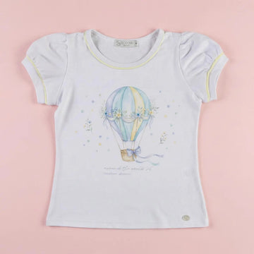 Camiseta Infantil Balão Branca Manga Bufante - TD169