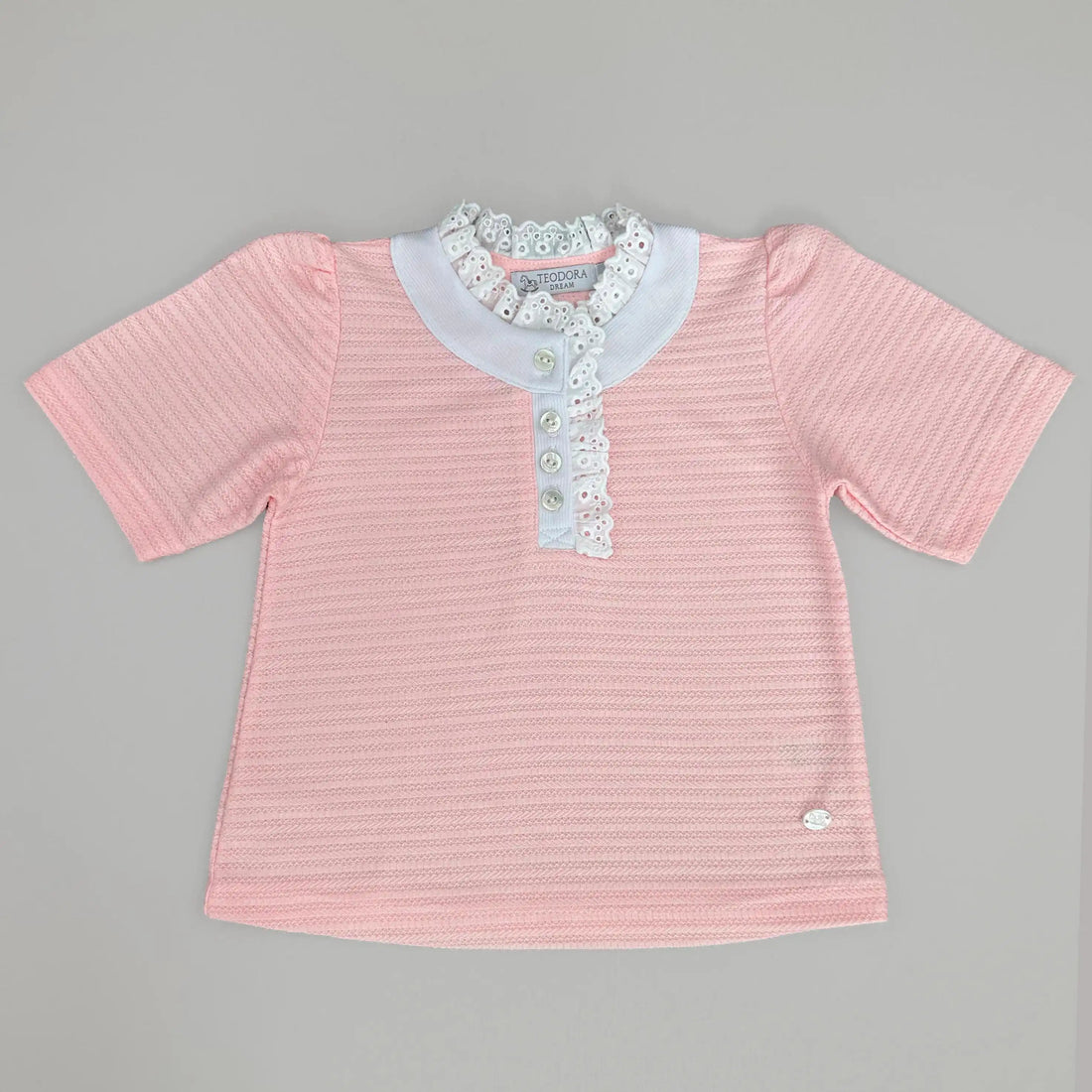 Blusa Infantil Malha Texturizada com Renda – Rosa  TD188