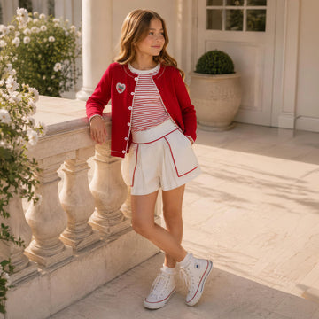 Cardigan Charmoso Cereja Vermelho Detalhes Off - TD183